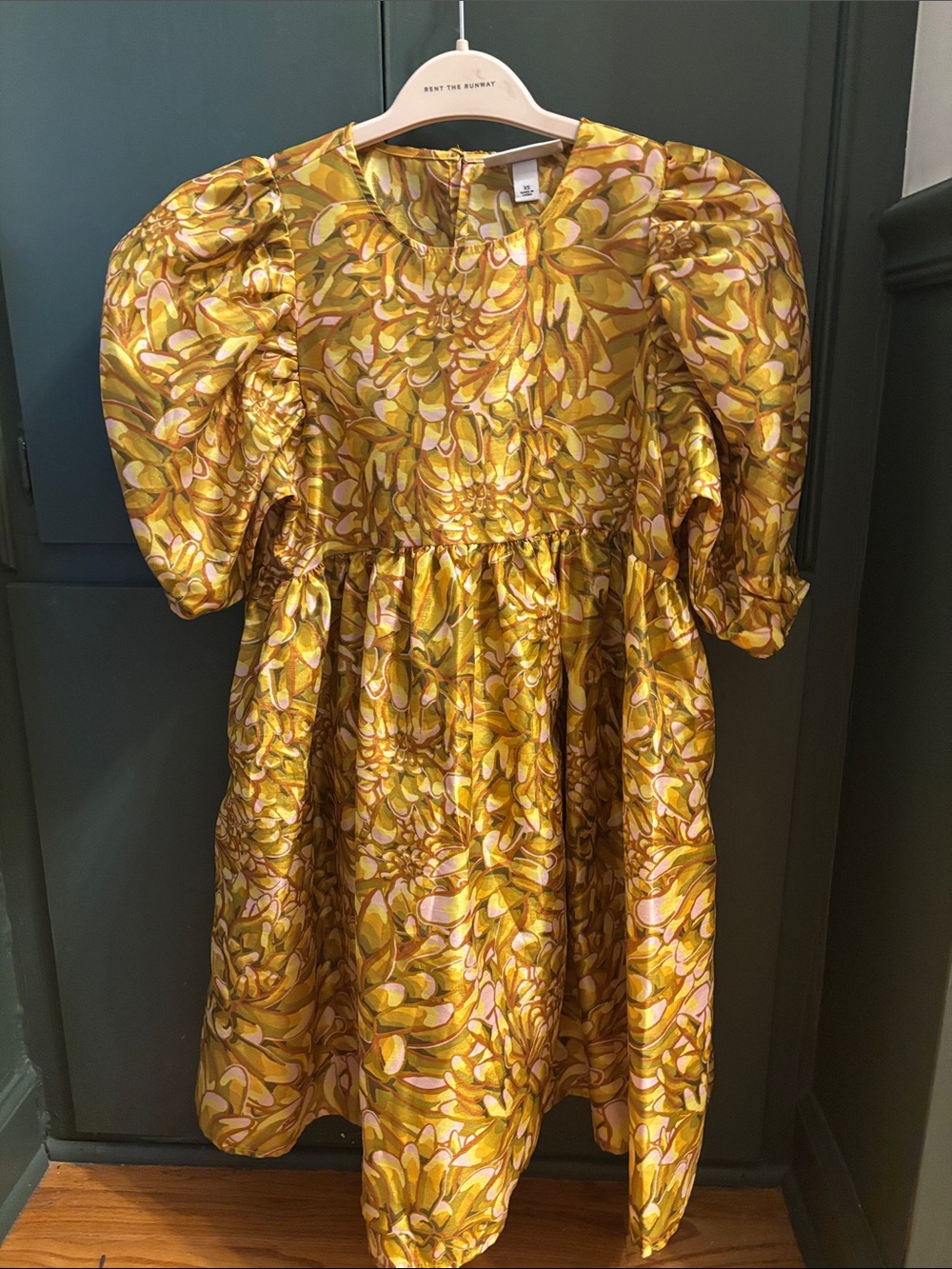 Kika Vargas Yellow Floral Puff-Sleeve Dress Xs